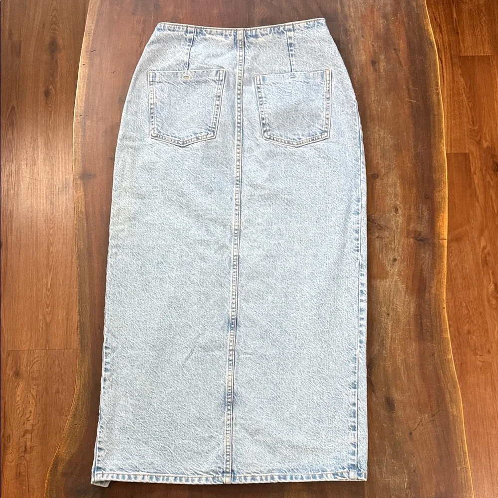 Zara Light Blue Denim Midi Skirt with Front Slit - Picture 7 of 9